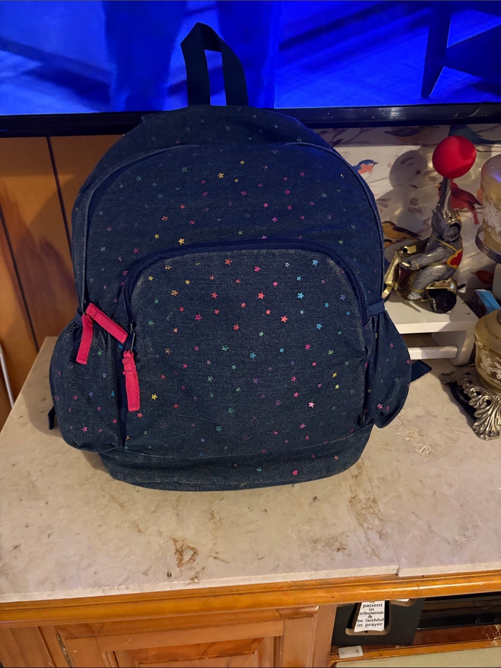 Gap Navy Star Print kids Backpack with Pink Zippers